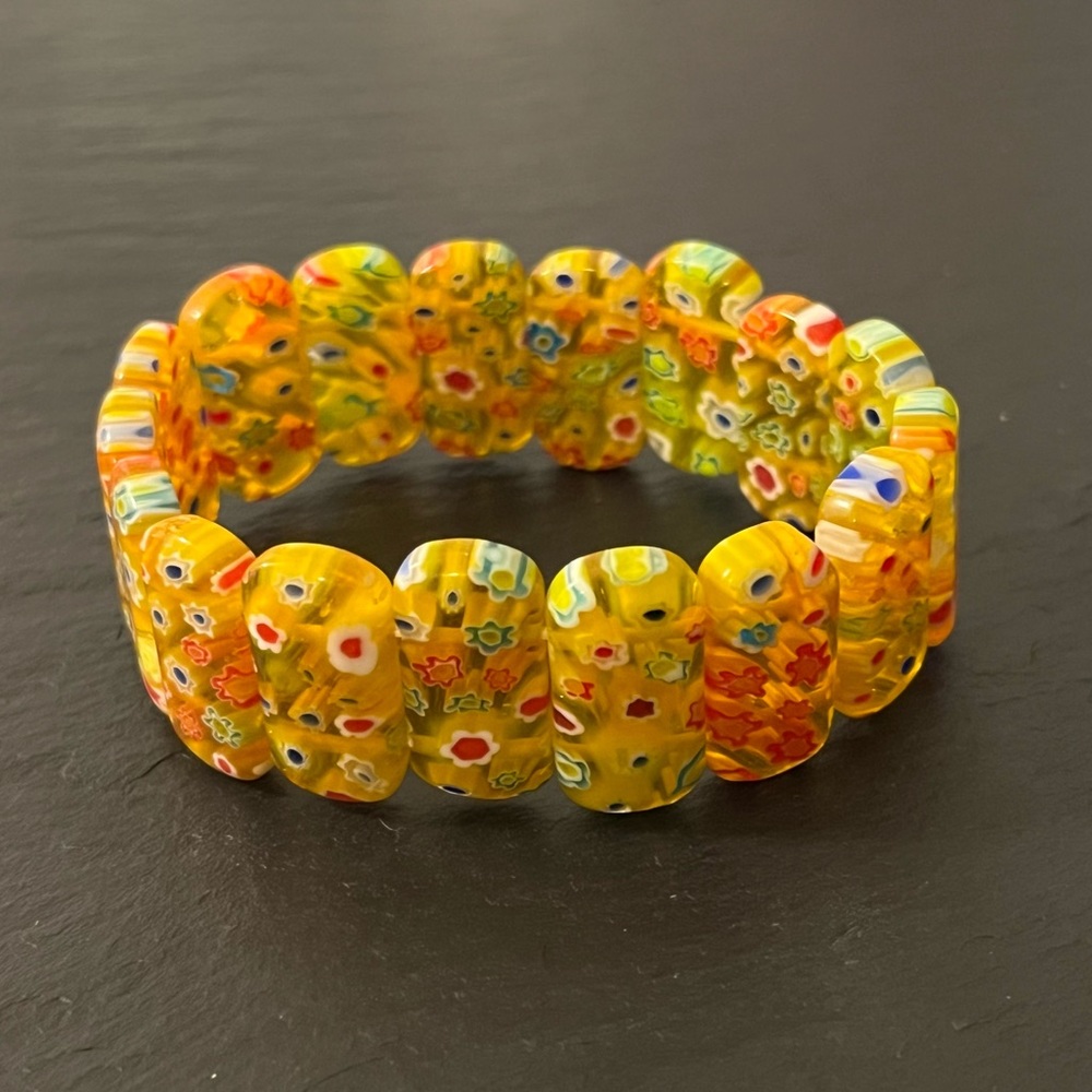 Milliefiori Yellow Glass Bracelet With Multicolored Accents